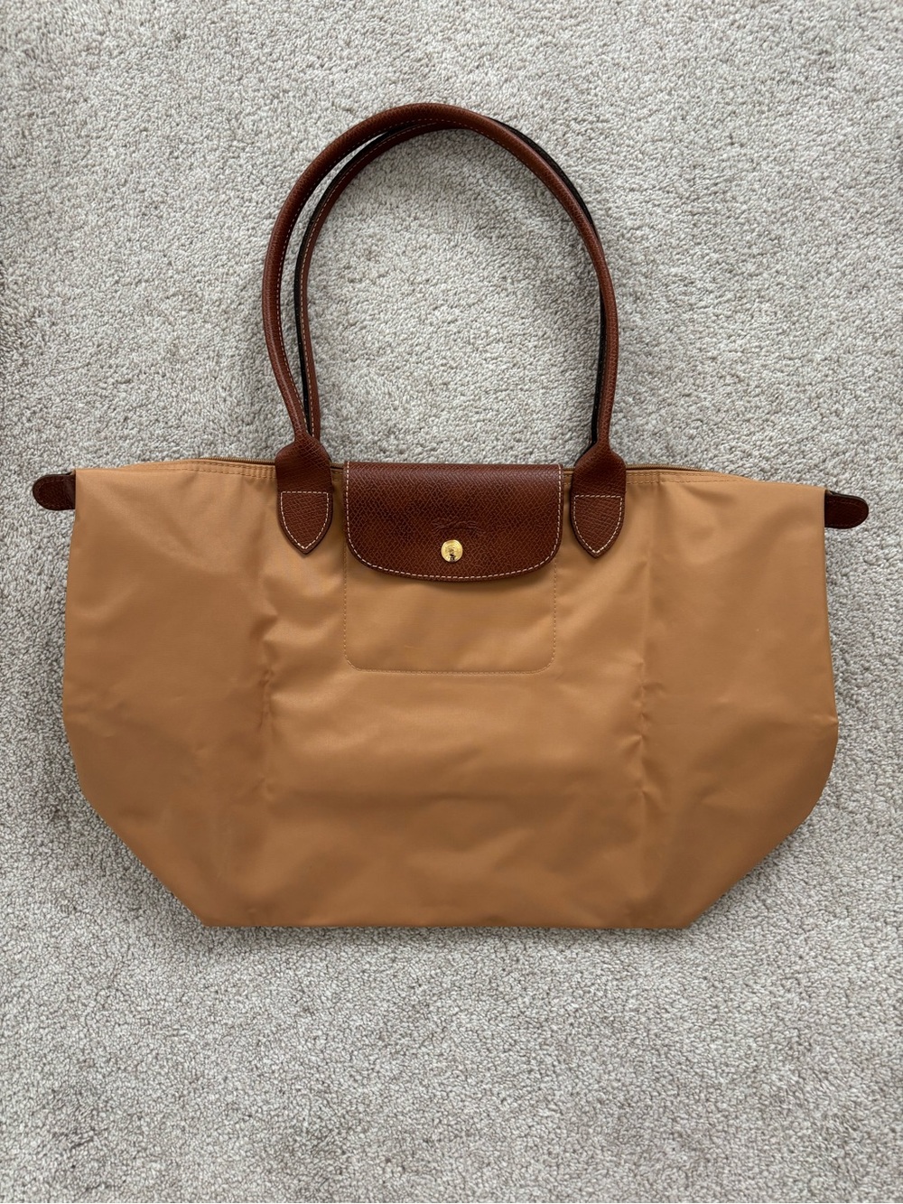 Longchamp Large Tote in Tan with Brown Trim
